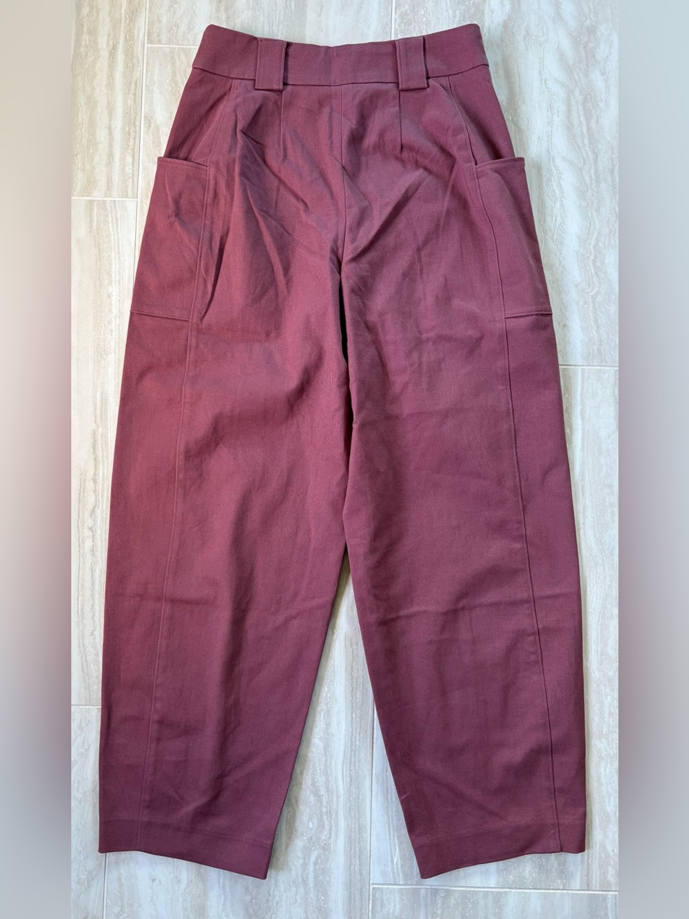 Express Dusty Rose Super High Waisted Cropped Utility Barrel Trouser Pant - Picture 8 of 9